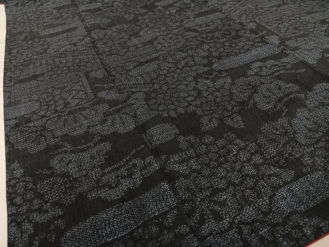 平和屋着物○本場結城紬 重要無形文化財 100亀甲 エ霞花文 正絹 逸品
