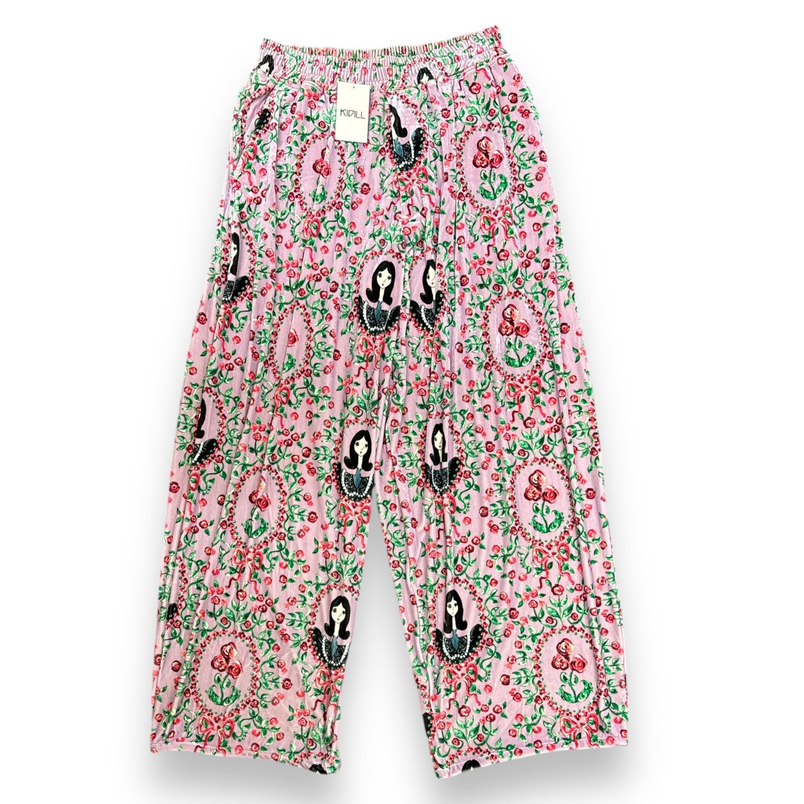 新品 定価47300円 KIDILL 花柄 ワイド ベロア イージー パンツ -Wide 