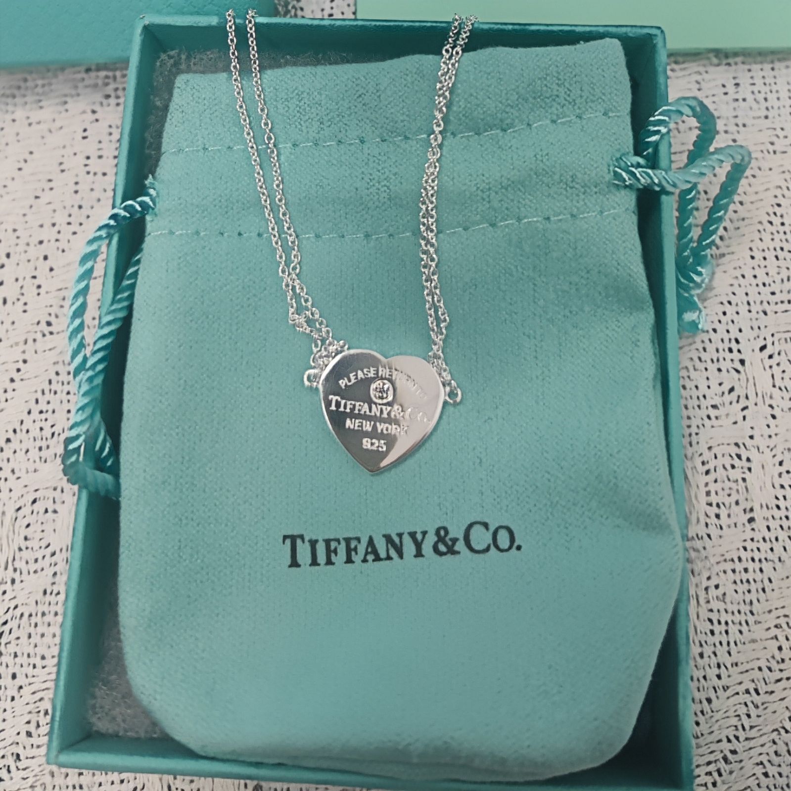 極美品✨️TIFFANY & Co. ハート タグ ダイヤモンド ダブル チェーン ネックレス Ag925 全新品 C204024 - メルカリ