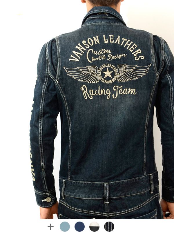 VANSON バンソン つなぎ デニム メンズ レディース かっこいい おしゃれ 柄入り フライングスター オールイン ワンンウォッシュ インディゴ STAR WING NVAO-301A