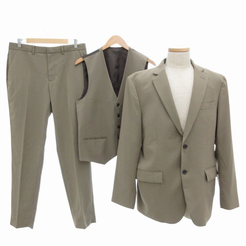 ジーユー GU 3ピース シングルスーツ テーラードジャケット ベスト パンツ 2B センターベント XL L 20 XL ベージュ /SS 1017