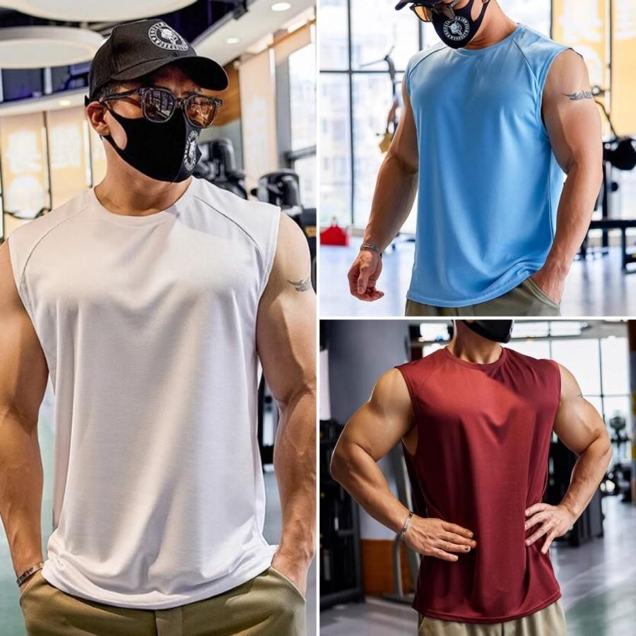 吸汗速乾 運動着 ノースリーブ タンクトップ メンズ 袖なしTシャツ ランニング トレーニングウェア スポーツウェア ストレッチ トップス 薄手 通気性 シンプル zz111129267f4c