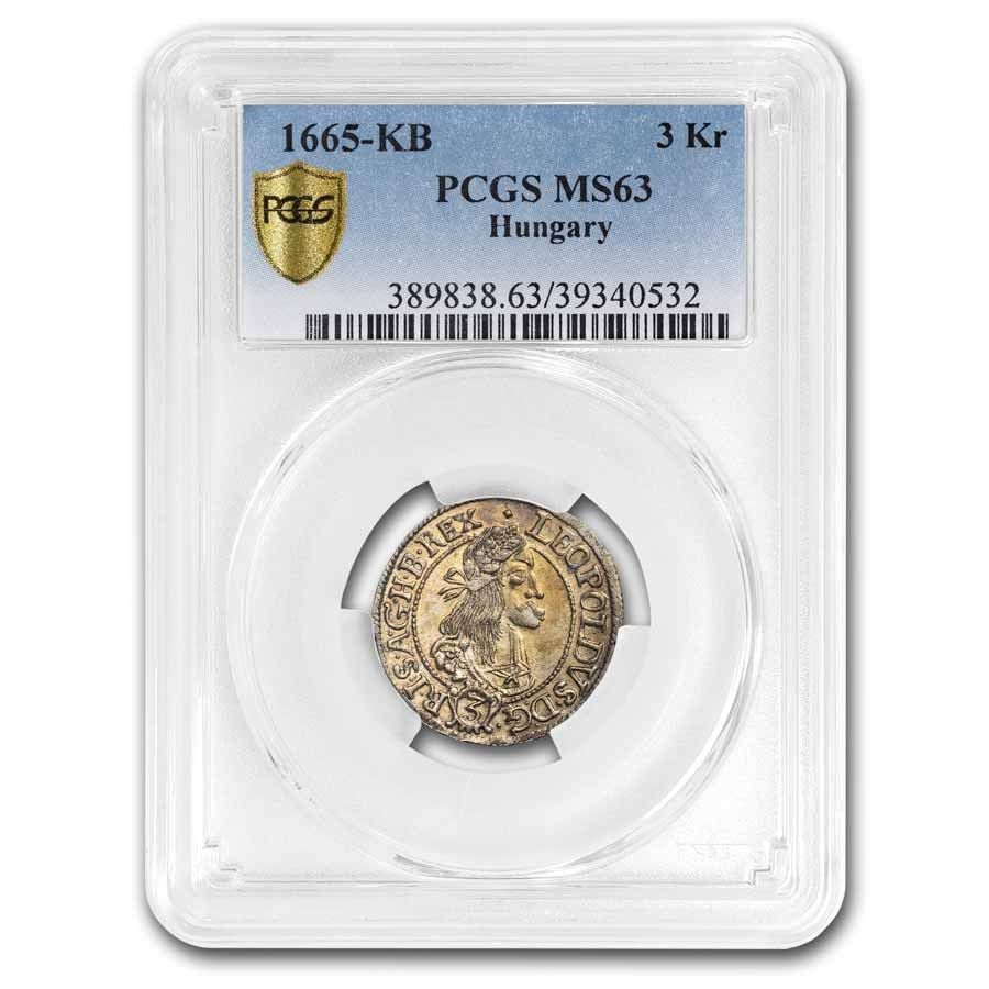 1665-KB Hungary Silver 3 Kreuzer Leop I MS-63 PCGS