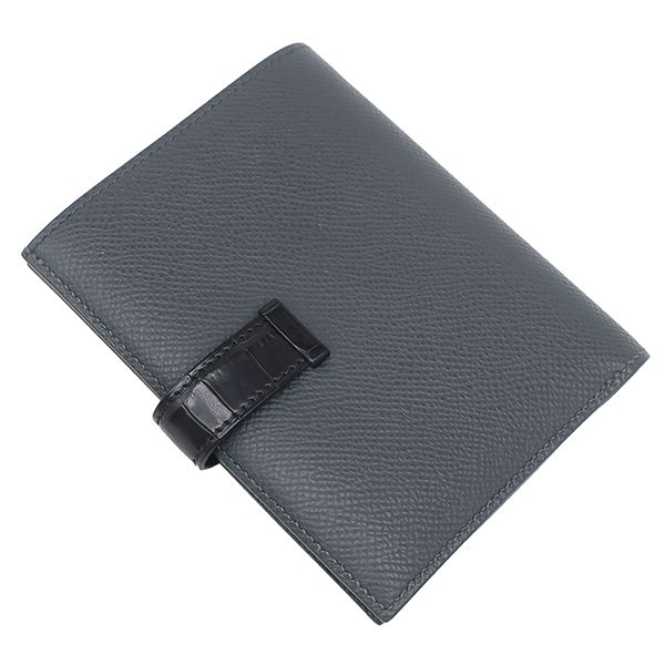 エルメス HERMES 二つ折り財布 ベアンコンパクト タッチ ヴォーエプソン アリゲーター グリミスティ×ブラック シルバー金具 黒 クロコ W刻印 製 箱