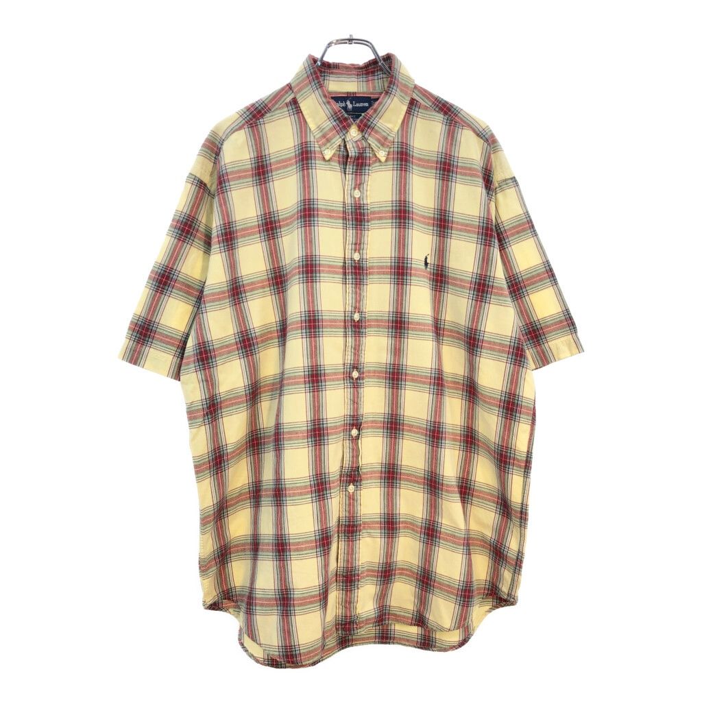 RALPH LAUREN ラルフローレン BLAKE 半袖シャツ チェック イエロー(メンズ L) 古着 U2876