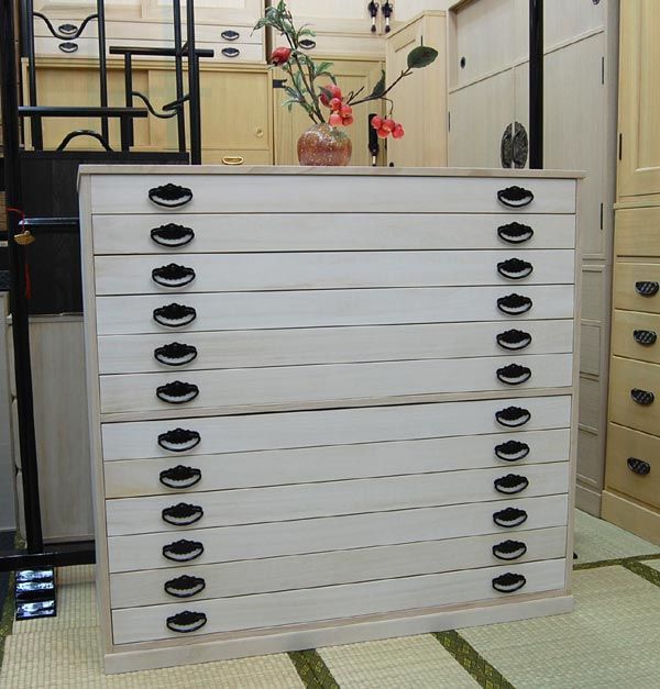 桐たんす ロウ引 薄型引出し12段 桐タンス 桐箪笥 肥前桐民芸 京都市やま