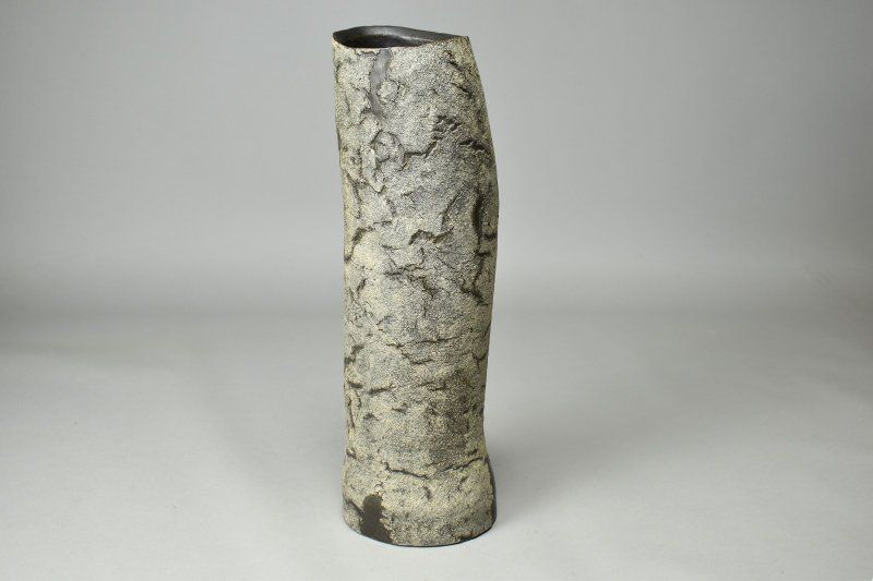 蔵A5185 小山研一 石彩 花生 花瓶 共箱 高45.5㎝ 京焼