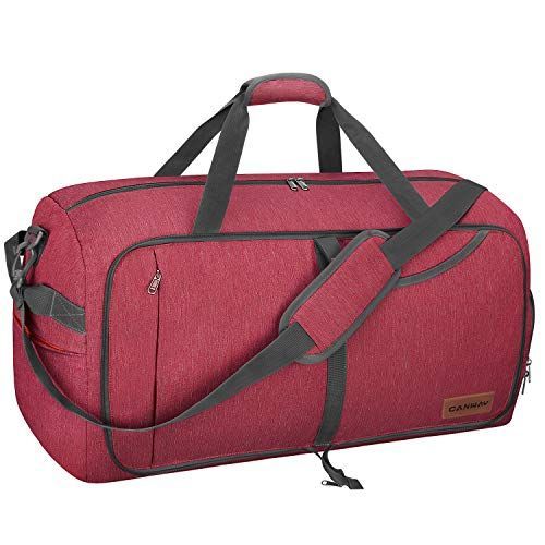 レッド 85L._85L. CANWAYボストンバッグ 折りたたみスポーツバッグ スーツケース固定 大容量 靴収納旅行バッグ 軽量 85L.， レッド 85L.