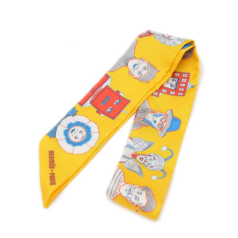 HERMES ツイリー　スカーフ　イエロー HERMES エルメス スカーフ ツイリー 『FLEURS DE LOTUS(蓮の花