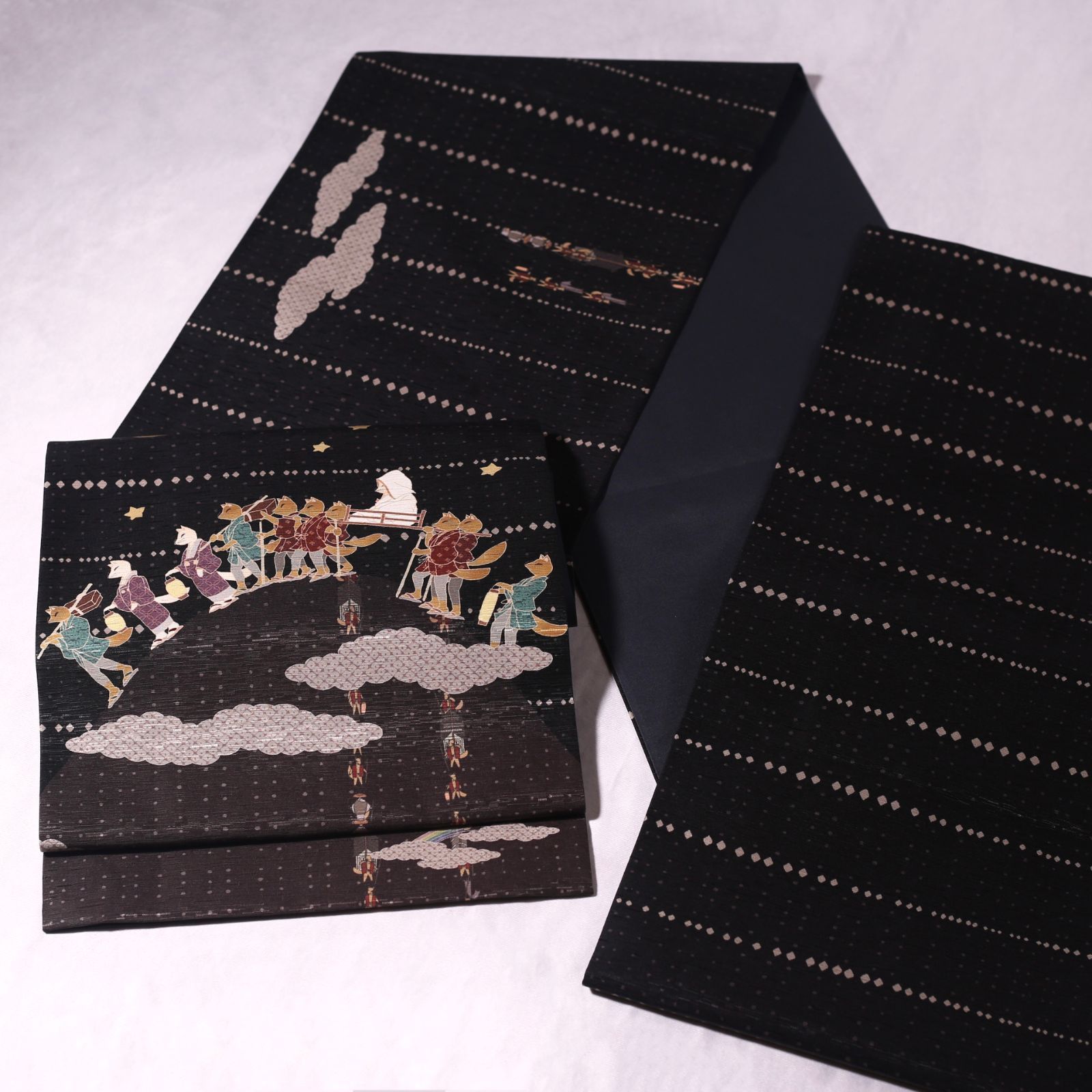 再入荷 .* 新品・未使用 WAKKA 正絹 京袋帯【狐の嫁入り／黒】お仕立て