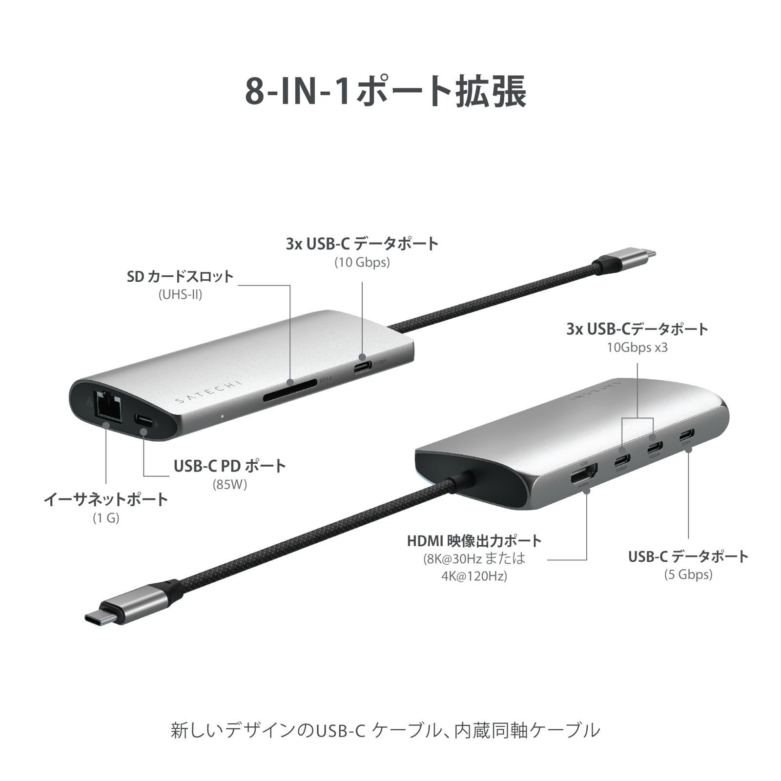 新着商品 8K スペースグレイ HDMI 出力 8-in-1 PD充電 85W ハブ イーサネット UHS-II USB-C SDカードリーダー USB-Cデータポートx4 マルチ M3 MacBook V3 Pro Airなど対応 USB Sate CHRISTIANNAURATH_COM_BR