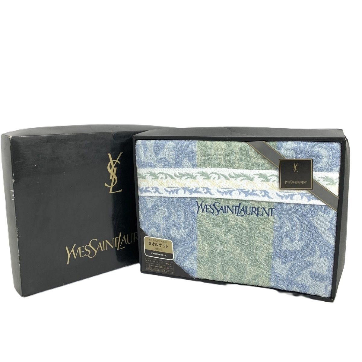 YvesSaintLaurent YSL イヴサンローラン タオルケット YSL ロゴ刺繍 アラベスク コットン ライトブルー 240001164165