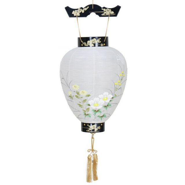 盆提灯 八女提灯 吊り提灯 壺型 蒔絵絹絵入 長さ78cm P17 8104-00230ac LED電池式 初盆 お盆