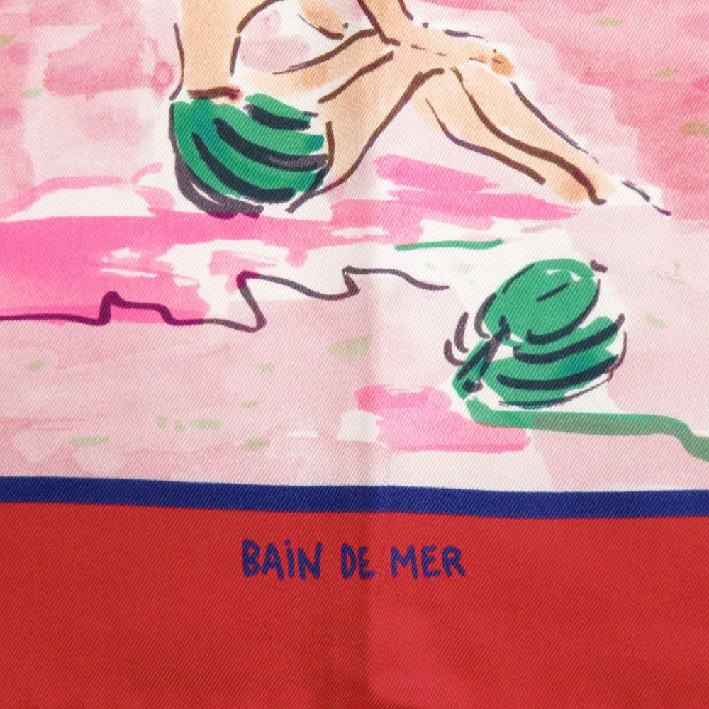 美品 エルメス カレ70 BAIN DE MER 海水浴 シルク マルチカラー