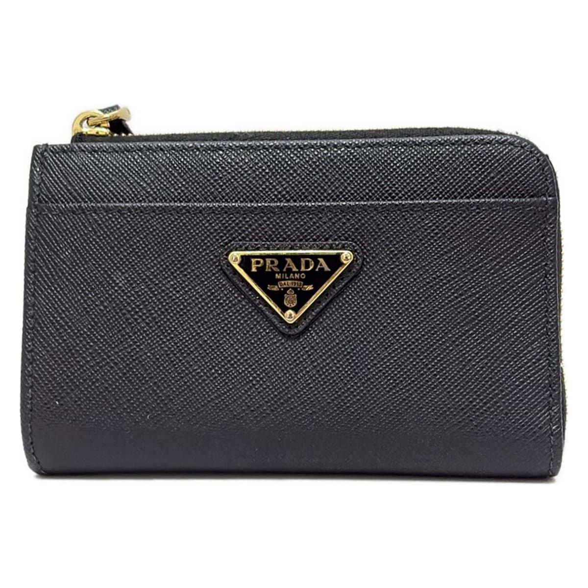 PRADA プラダ キーケース サフィアーノトライアングル キーケース 1PP122 黒×ゴールド キーリング付き|ゴールド金具|コインケース レザー