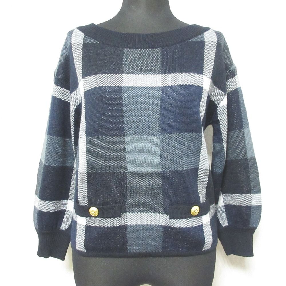 BLUE LABEL CRESTBRIDGE - 美品 BLUE LABEL CRESTBRIDGE ブルーレーベルクレストブリッジ チェックジャガード ニット セーター 55N12-273-29 38 ネイビー レディース 古着 中古 USED 美品 BLUE LABEL CRESTBRIDGE ブルーレーベルクレストブリッジ