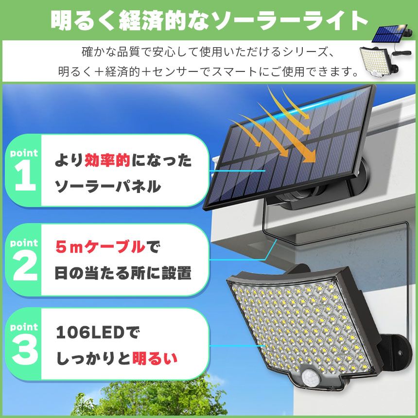 4個セット☆ソーラーセンサーライト 屋外 分離型 人感センサー 