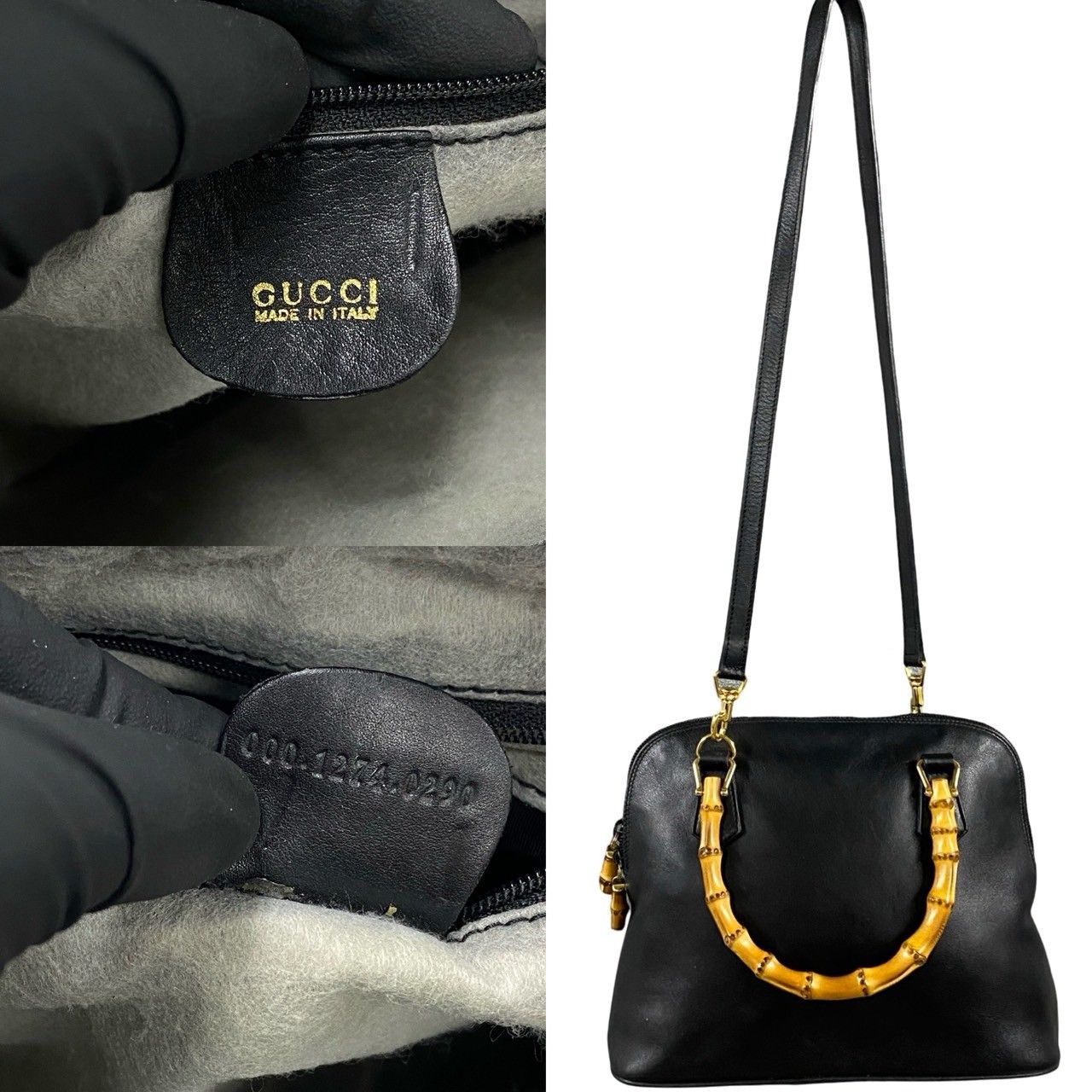 極 美品 袋付 GUCCI グッチ オールドグッチ バンブー レザー 本革 2way 