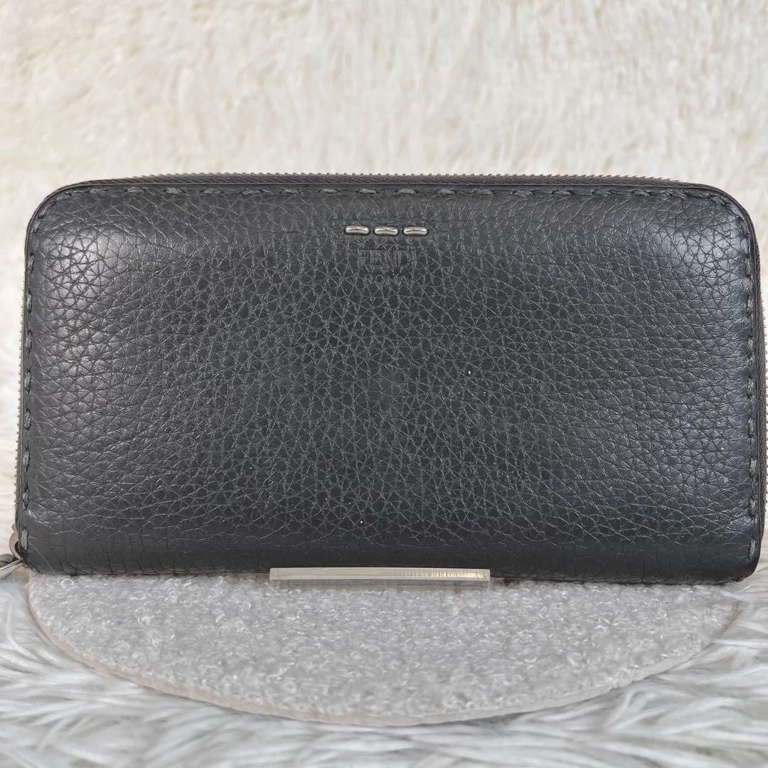 美品 FENDI 長財布 セレリア レザー ラウンドファスナー グレー - メルカリ