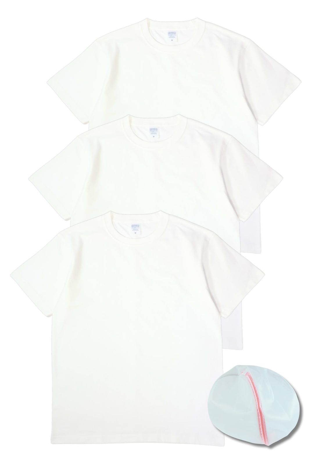 [ＵＮＣＨＡＩＮ] Tシャツ メンズ 厚手 綿100％ 半袖 クルーネック 無地 白 黒 ヘビーウェイト ３枚組 洗濯ネット付き (２ＸＬ， ホワイト) [ホワイト] [2XL]