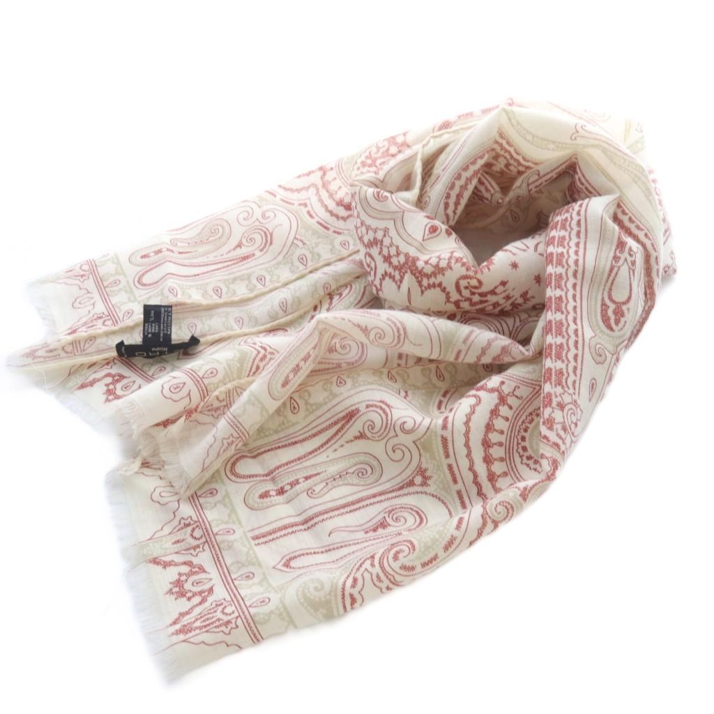 エトロ ETRO ウールスカーフ ストール 総柄 ベージュ 赤