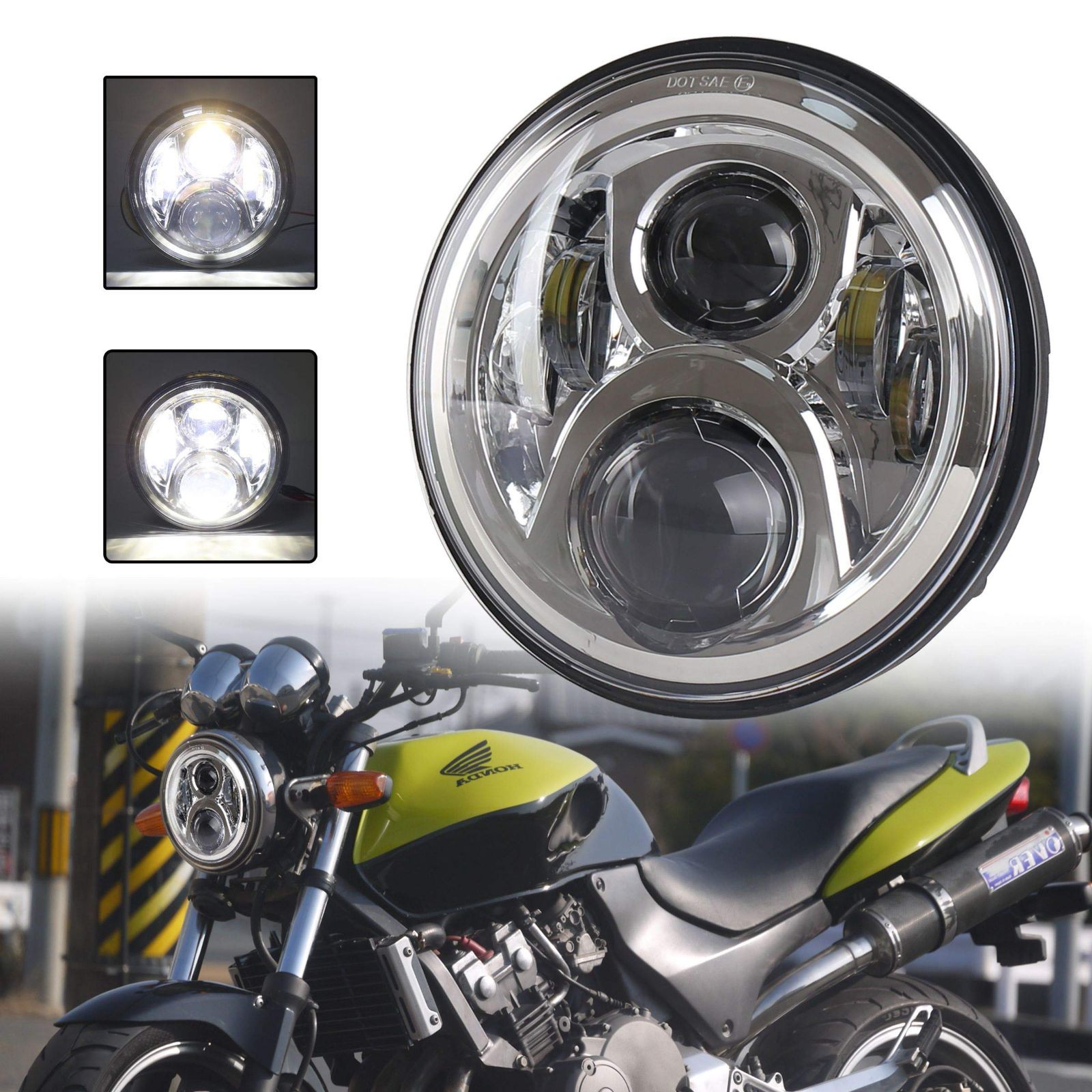 新品 MOVOTOR CB400SFヘッドライト7インチ ホンダバイクに装着LEDヘッドランプ Hi/Loビーム クローム 1個
