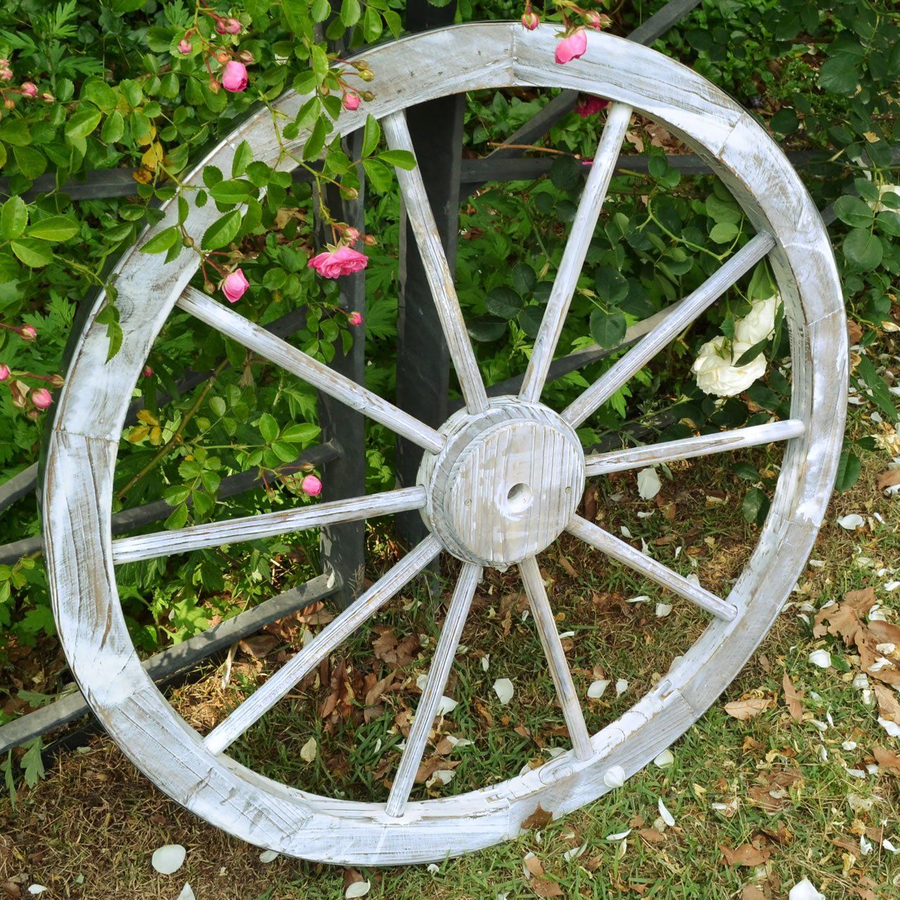 ガーデンガーデン 天然木製 車輪トレリス アンティークホワイト 直径80cm×厚さ35mm アンティーク調仕上げ WT-80WHT