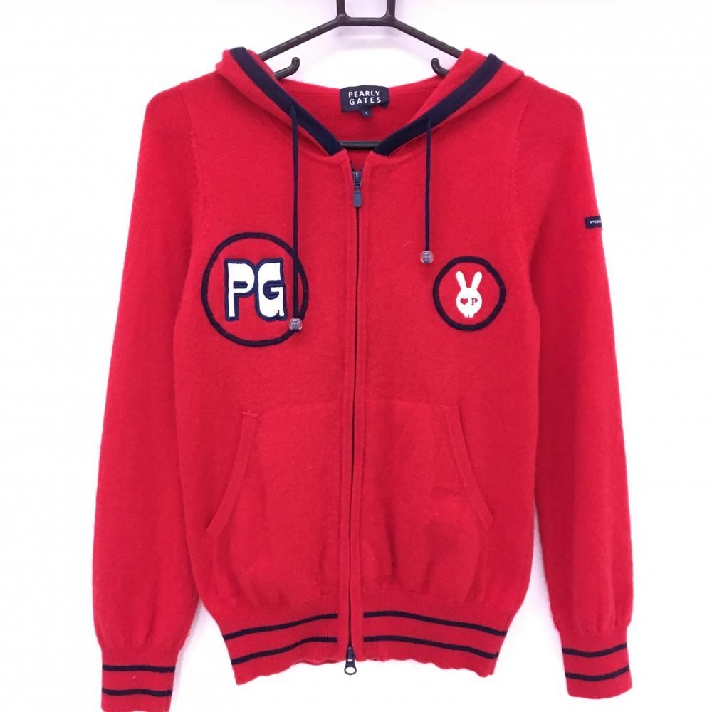 パーリーゲイツ ニットジップパーカー レッド×ネイビー カシミヤ混 ジャケット レディース 1 M ゴルフウェア PEARLY GATES