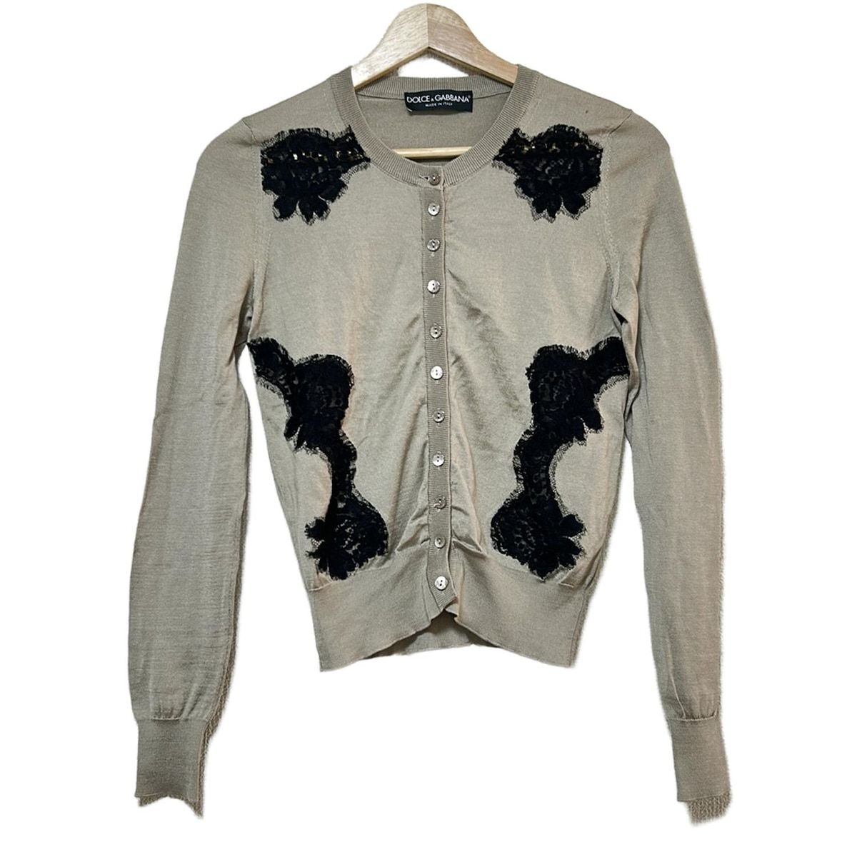 【ドルチェ&ガッバーナ】ウールアンサンブル（S）レース飾り　グレー　カーディガン ドルチェ&ガッバーナ】ウールアンサンブル（S）レース飾り グレー