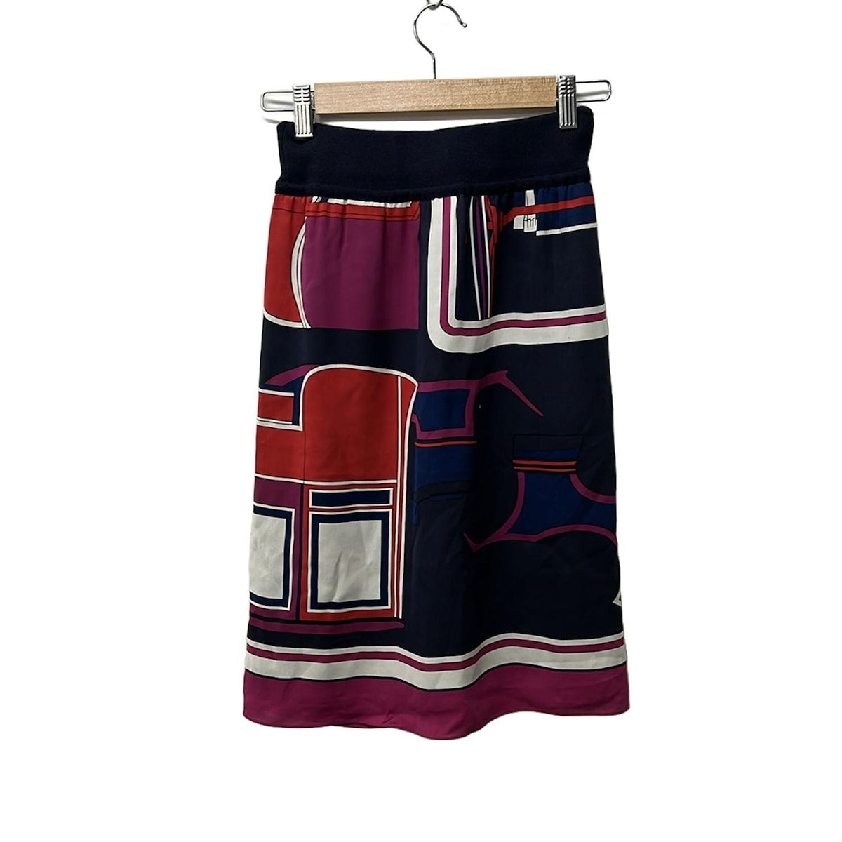 HERMES エルメス ロングスカート サイズ34 S レディース - パープル×ダークネイビー×マルチ ウエストゴム