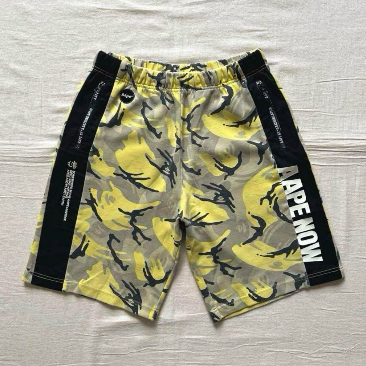 希少　archive　AAPE　BAPE　a bathing ape　エイプ　猿カモ　総柄スウェットハーフパンツ　両面ロゴ　ワッペン