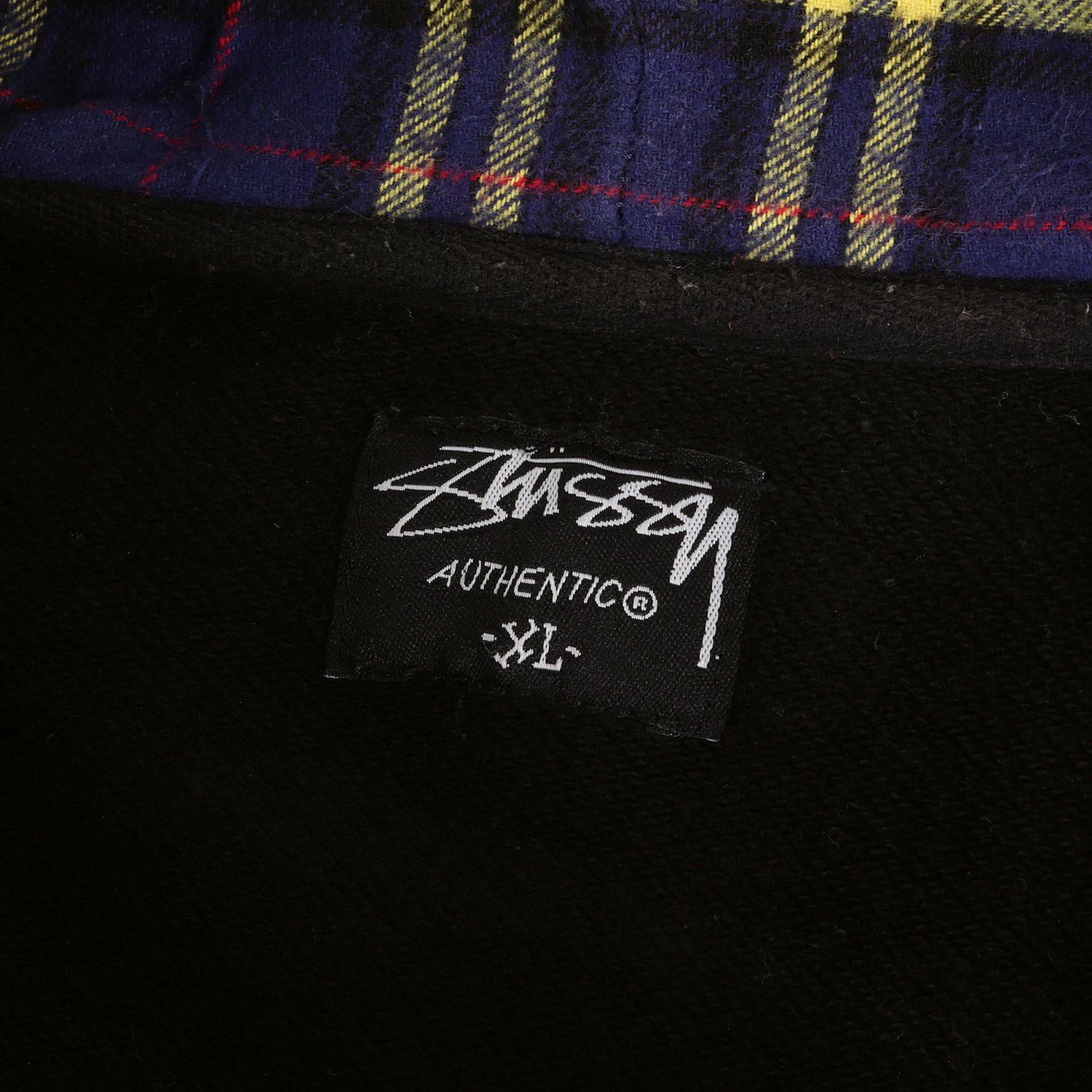 STUSSY ステューシー パーカー サイズ:XL フード チェック ネル ジップ スウェット パーカー ブラック 黒 トップス フーディー  スウェットシャツ ストリート ブランド