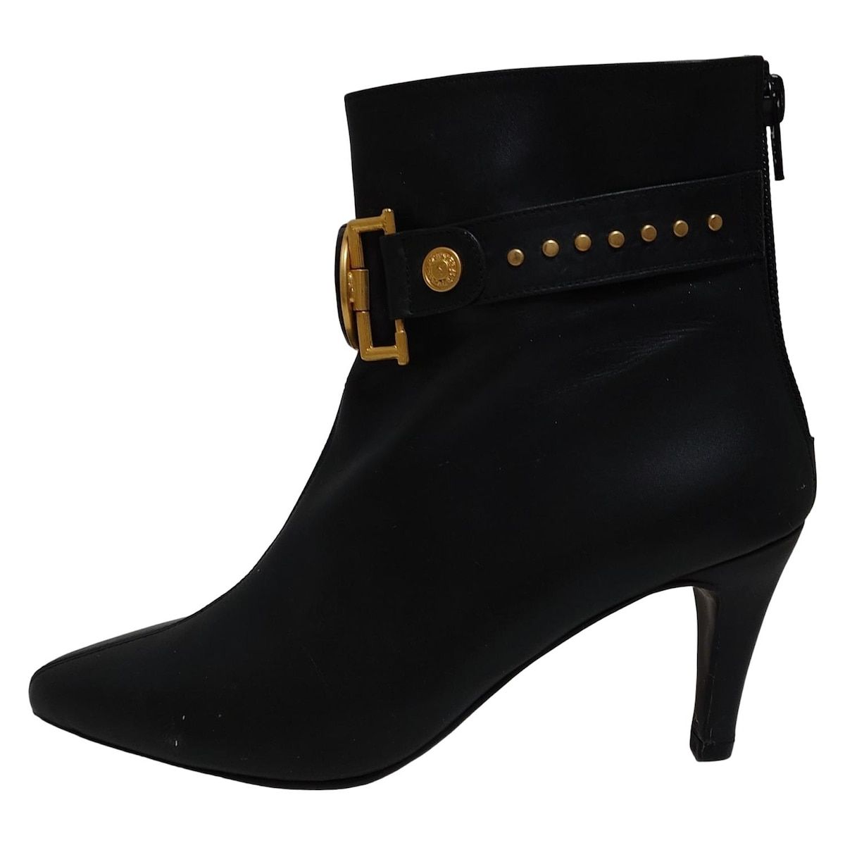 GIANNIVERSACE ジャンニヴェルサーチ ショートブーツ 35 レディース - 黒×ゴールド レザー