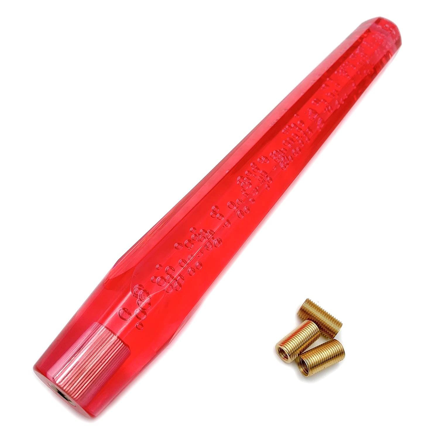 Meliore 八角 シフトノブ クリスタル バブル 気泡入り ロング 延長 400mm 40cm MT AT トラック 軽 自動車 アダプター 3枚 付き カスタマイズ ドレスアップ (レッド) [レッド]