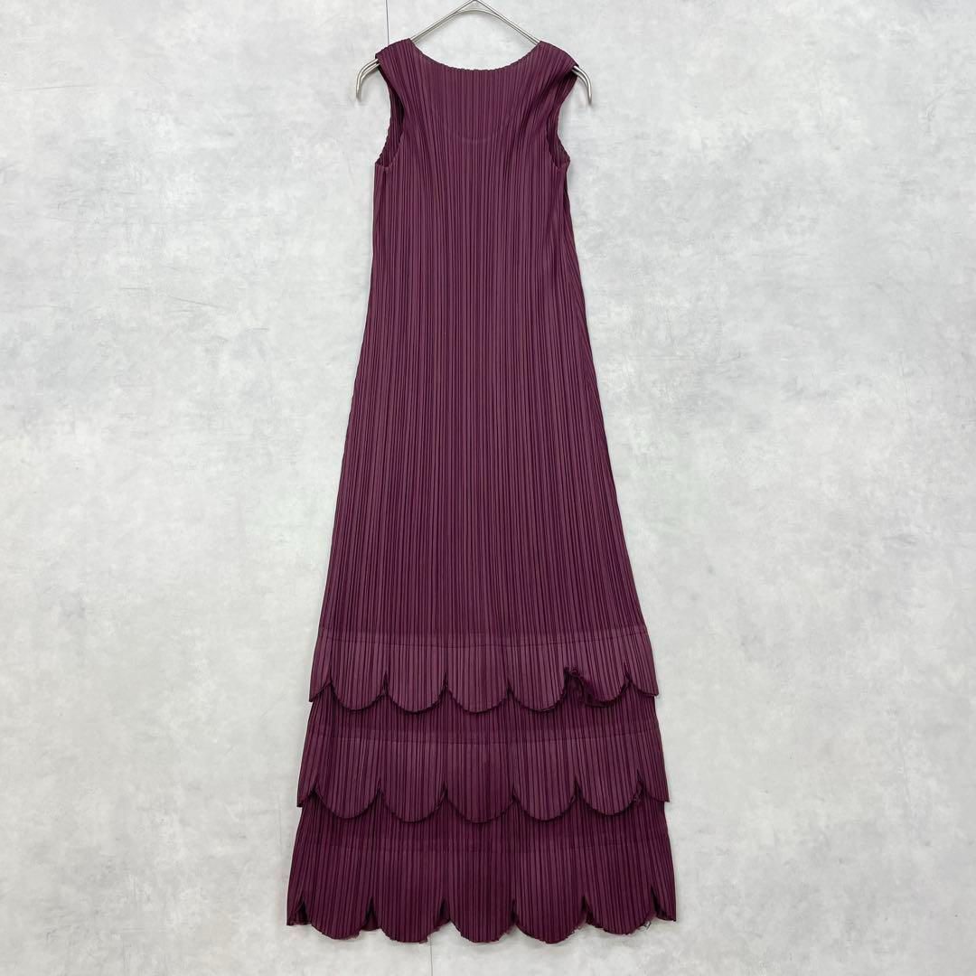PLEATS PLEASE ISSEY MIYAKE プリーツプリーズ イッセイミヤケ ワンピース スカラップ レース 裾フリル ボルドー ワインレッド