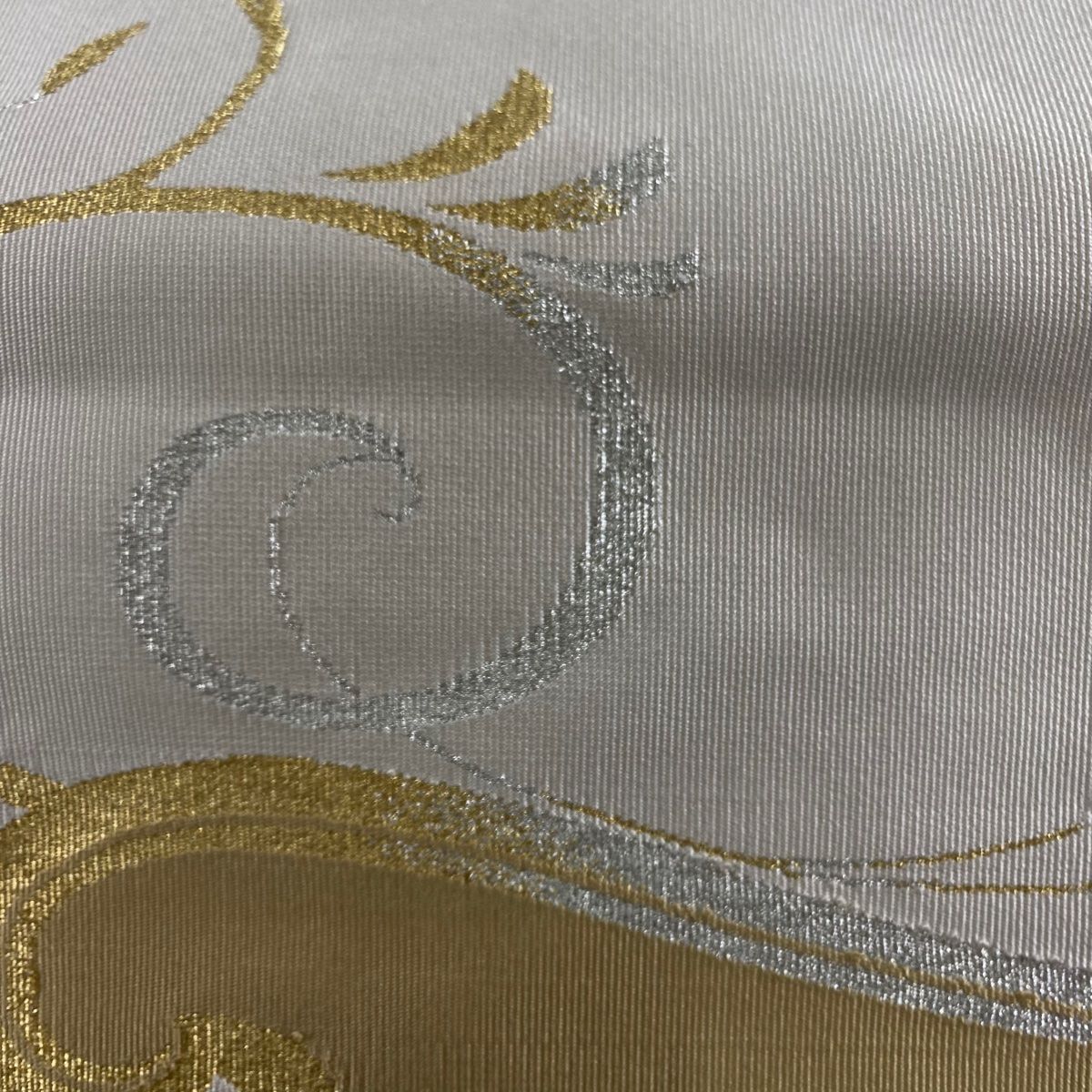 名古屋帯 秀品 松葉仕立て 八寸名古屋帯 唐草 金銀糸 ベージュ 正絹