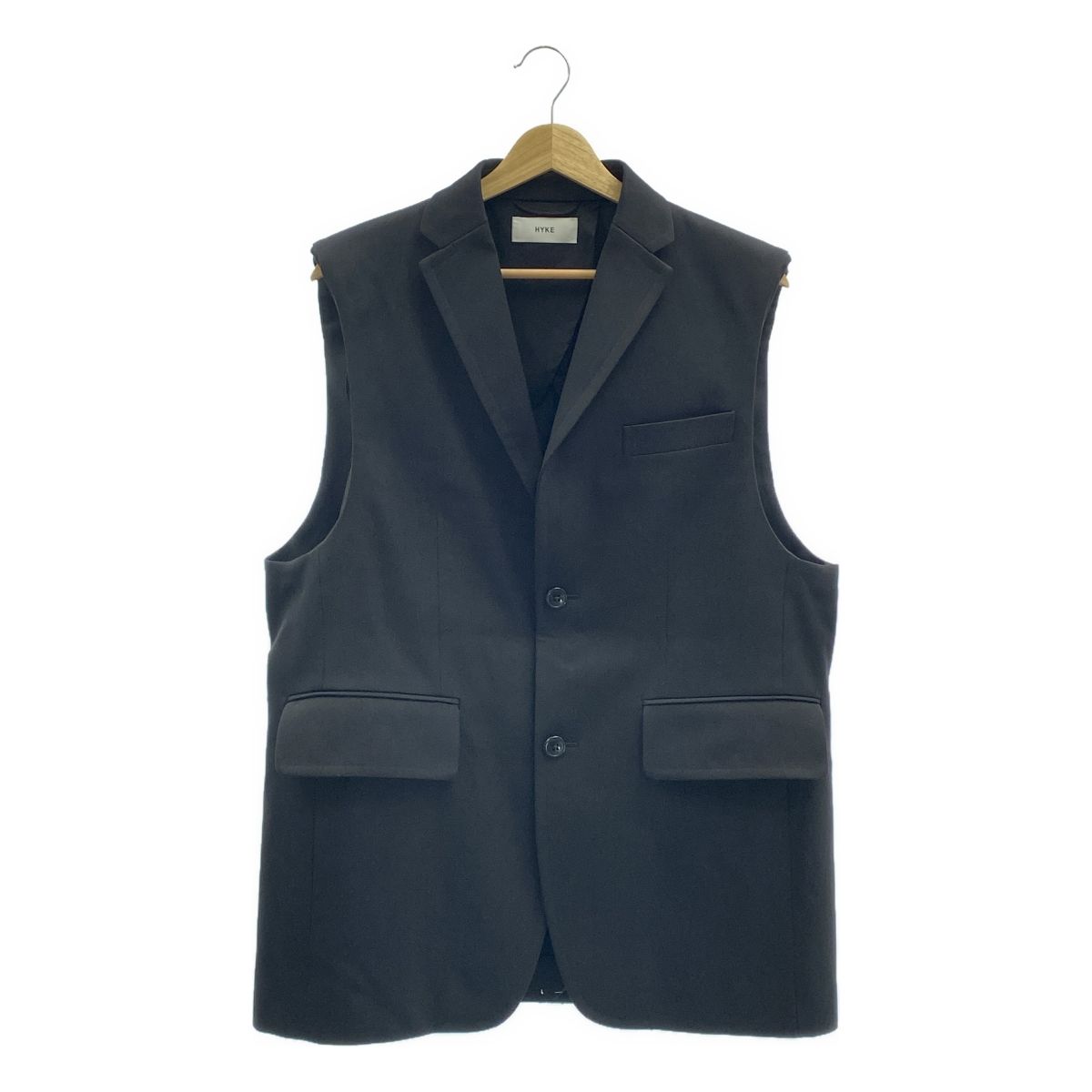 HYKE | ハイク | 2025AW | DOUBLE CLOTH VEST | オーバーシルエット ロゴボタン スリーブレス ジャケット ベスト | ブラック | レディース