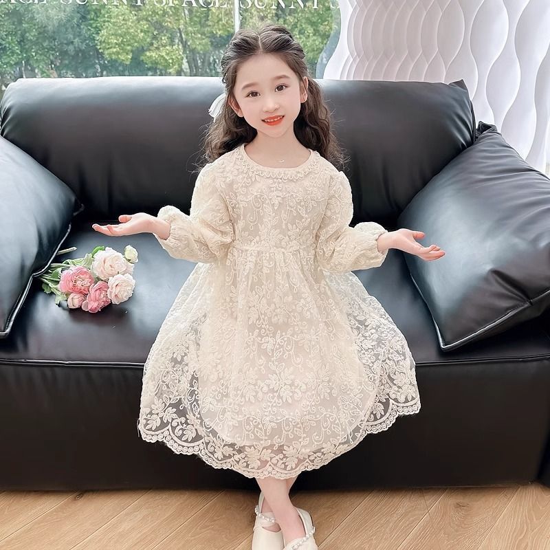 レースワンピース 長袖 ロング丈 子供ドレス チュールスカート 女児 フォーマル おしゃれ 人気 可愛い 子ども服 卒園式/入学式/パーティ 結婚式 発表会 春秋 お誕生日会