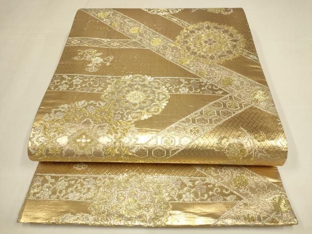 平和屋着物▽佐賀錦 全通柄袋帯 花蝶文 金銀糸 正絹 逸品