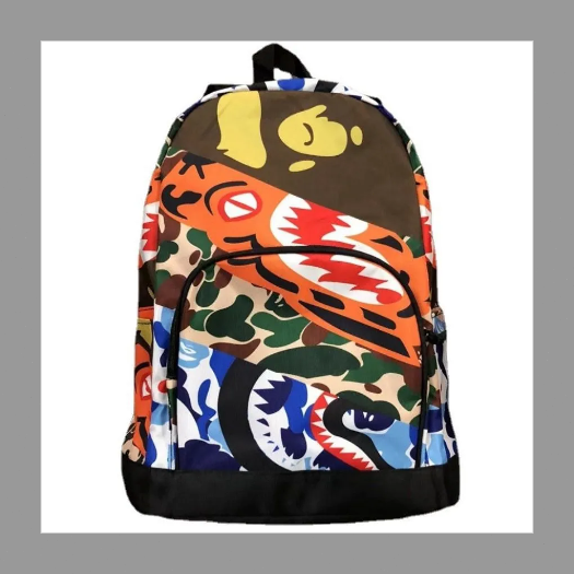 A BATHING APE シャークヘッドプリント 黒サル 猿顔バッグパック／リュック