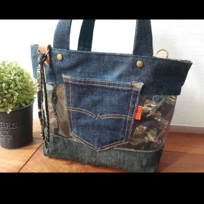 No.297【DENIM✖️CLEAR TOTE BAG❤️】両面使えるデニムバッグ