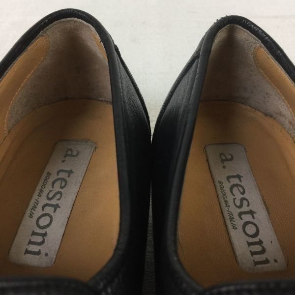 イタリア製/Vintage★a.testoni ア.テストーニ★ローファー/本革〈黒/BLACK/ブラック/size 7/25.5〉レザースリッポン/モカシン/メンズ/loafer shoes〕/men's 菅NO.ZA-43 イタリア製/Vintage☆a.testoni ア.テストーニ☆コインローファー/本革