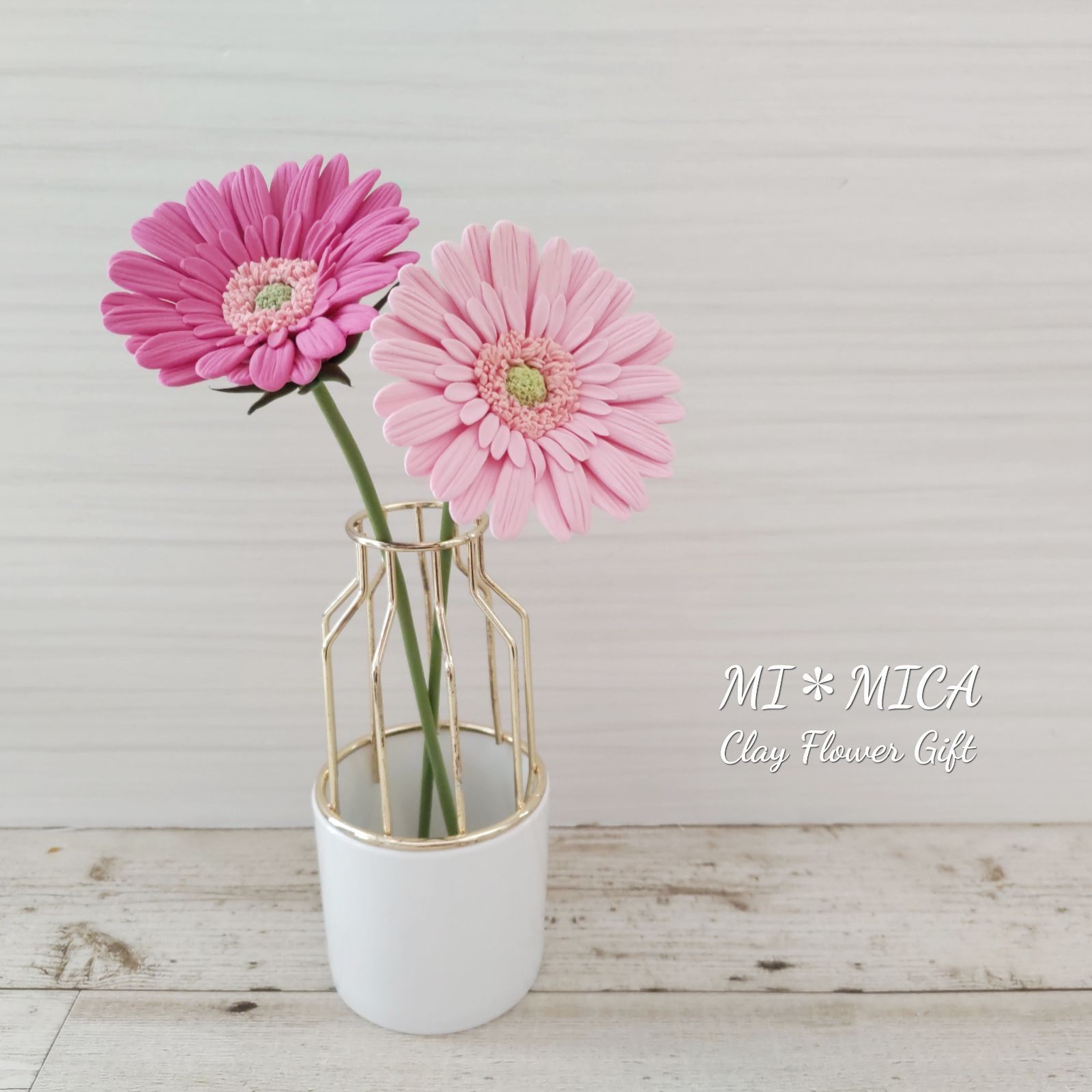 受注製作】ガーベラ2本セット＊クレイフラワー＊ピンク＊北欧