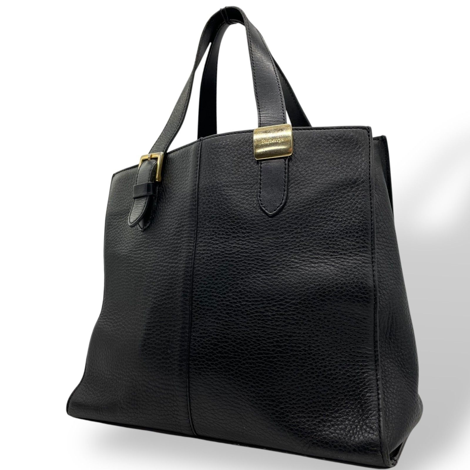 美品 Burberry バーバリー ハンドバッグ オールレザー 黒 本革 ゴールド金具 ヴィンテージ 内装ノバチェック シャドーホース 高級感 K6  - メルカリ