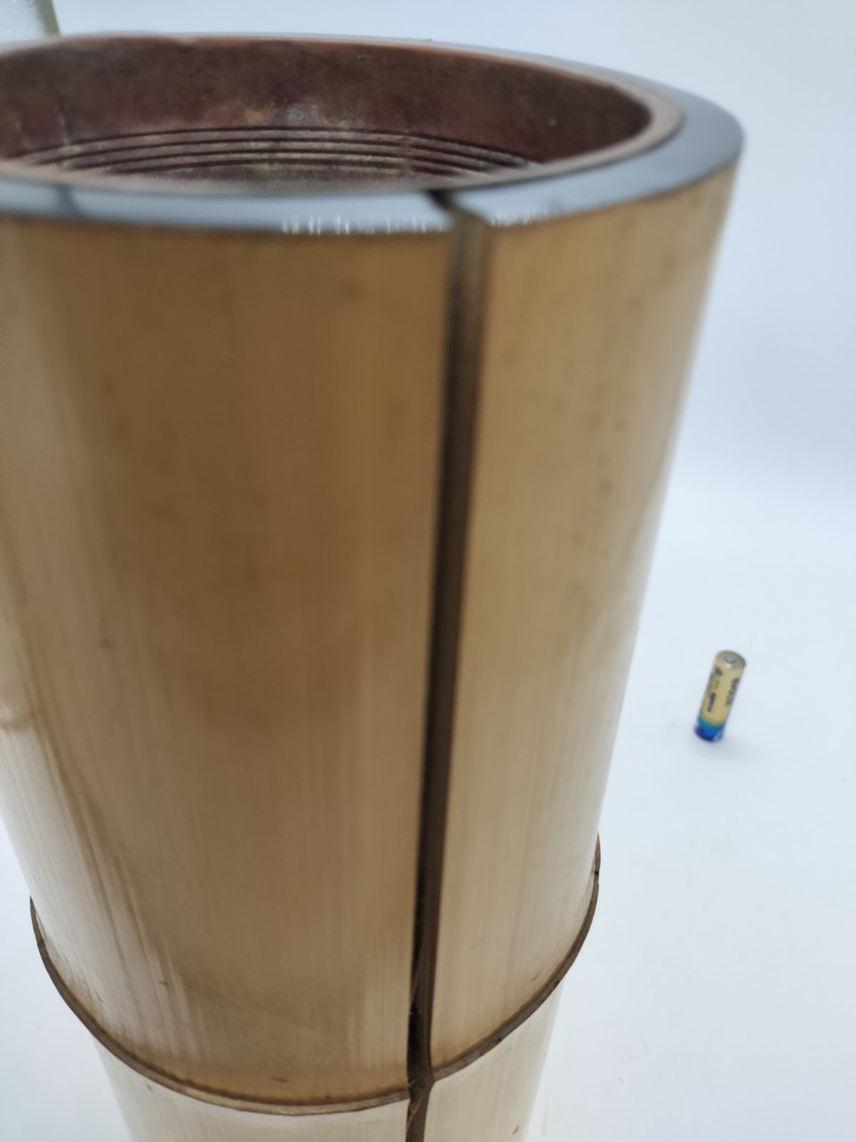 花器 竹製 円形 黄色 窯 工房 池坊 変形 シンプル 生花 華道 手作り