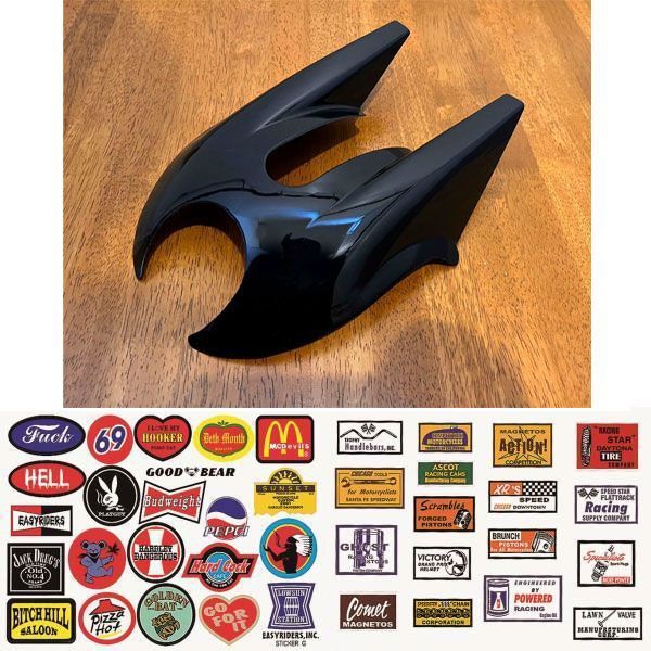 C3]7406 ステッカー２枚付 猫耳 ヘルメット ディフューザー 黒 両面テープ付定型外可 汎用 ネコミミ 走り屋