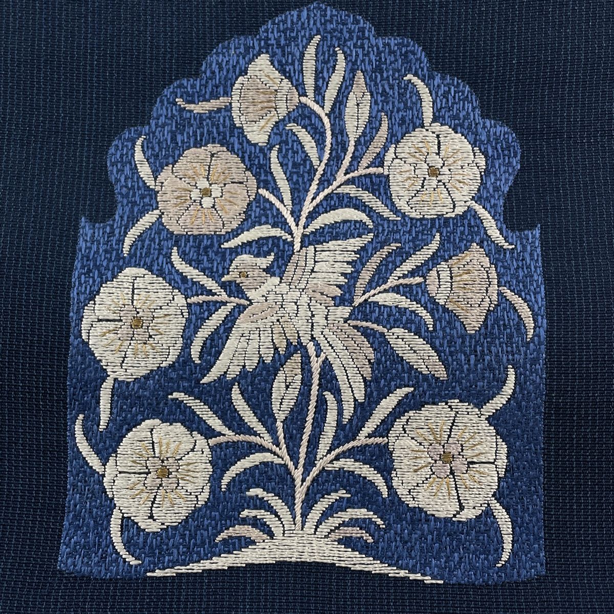 名古屋帯 美品 秀品 夏帯 八寸名古屋帯 松葉仕立て 草花 鳥 刺繍