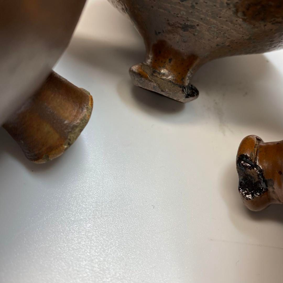 江戸初期　古瀬戸　油壺　4客　タルチ　高さ約5.5〜6.5㎝　東な6-0604③ 江戸初期 古瀬戸 油壺 4客 タルチ 高さ約5.5〜6.5㎝