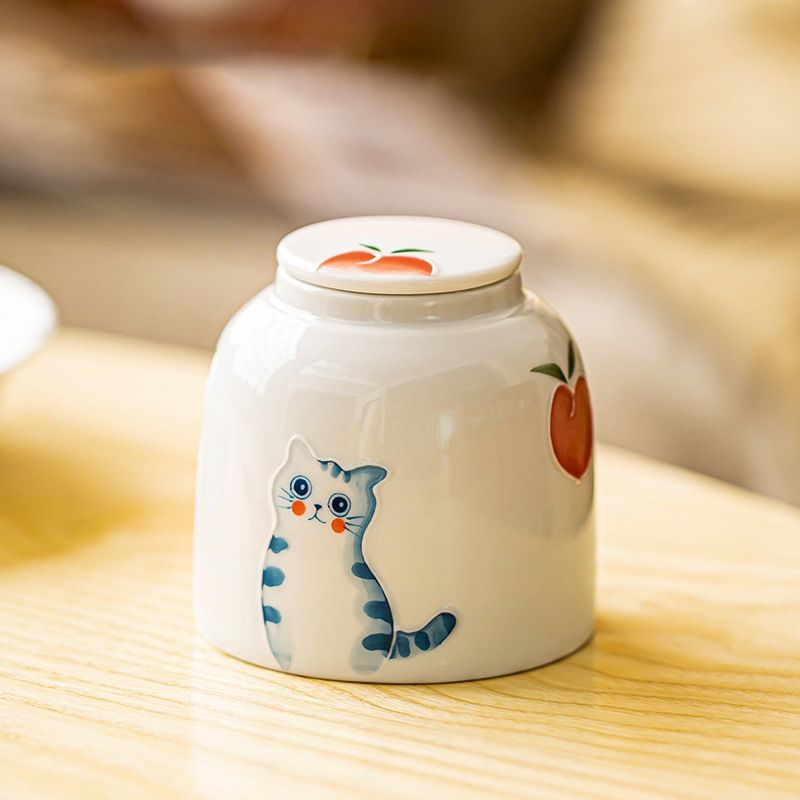 小さい 猫 茶筒 1個 150ML ティーポット 陶磁器 一人暮らし かわいい