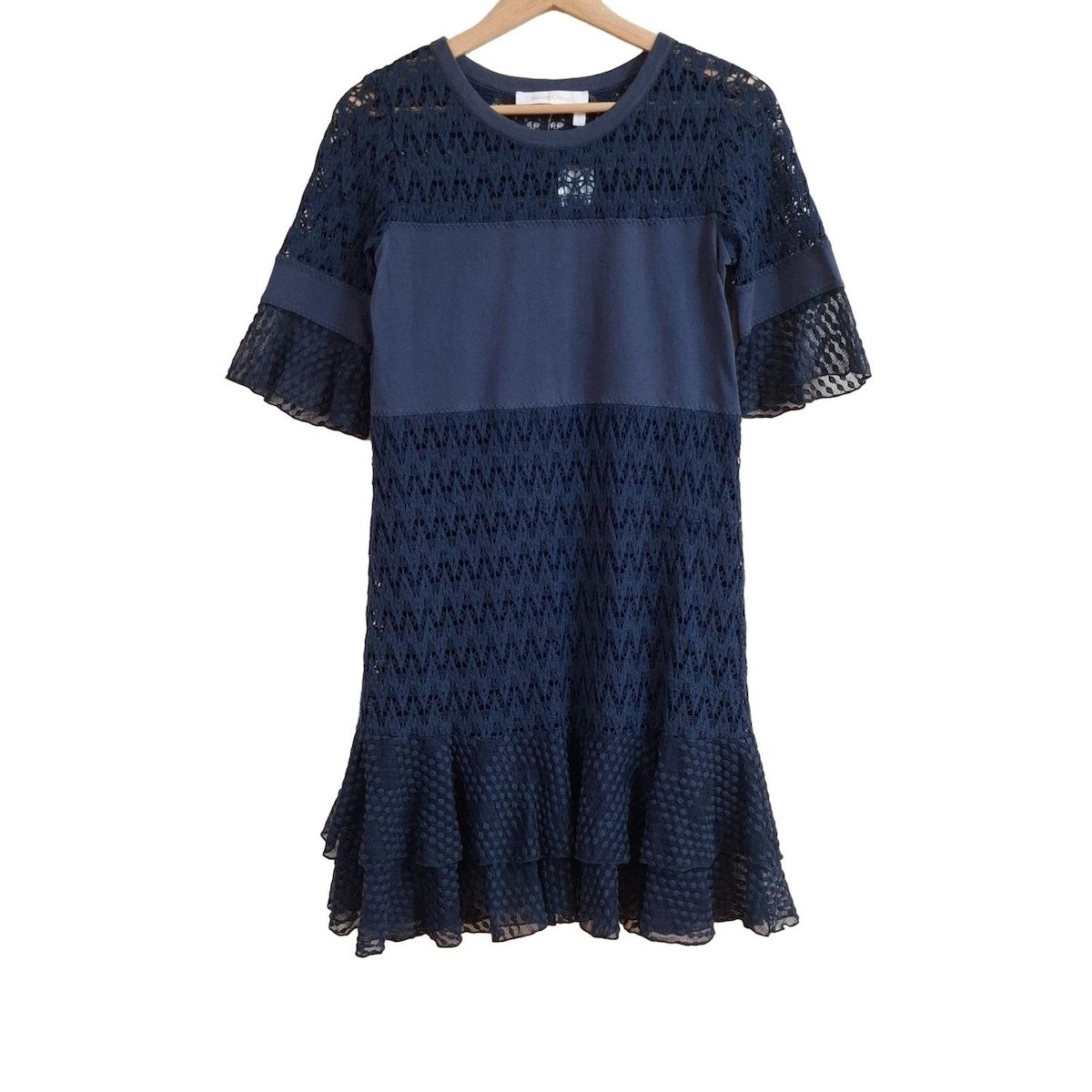美品！SeeByChloeクロエ ネイビーフロントタイ 長袖ワンピース36